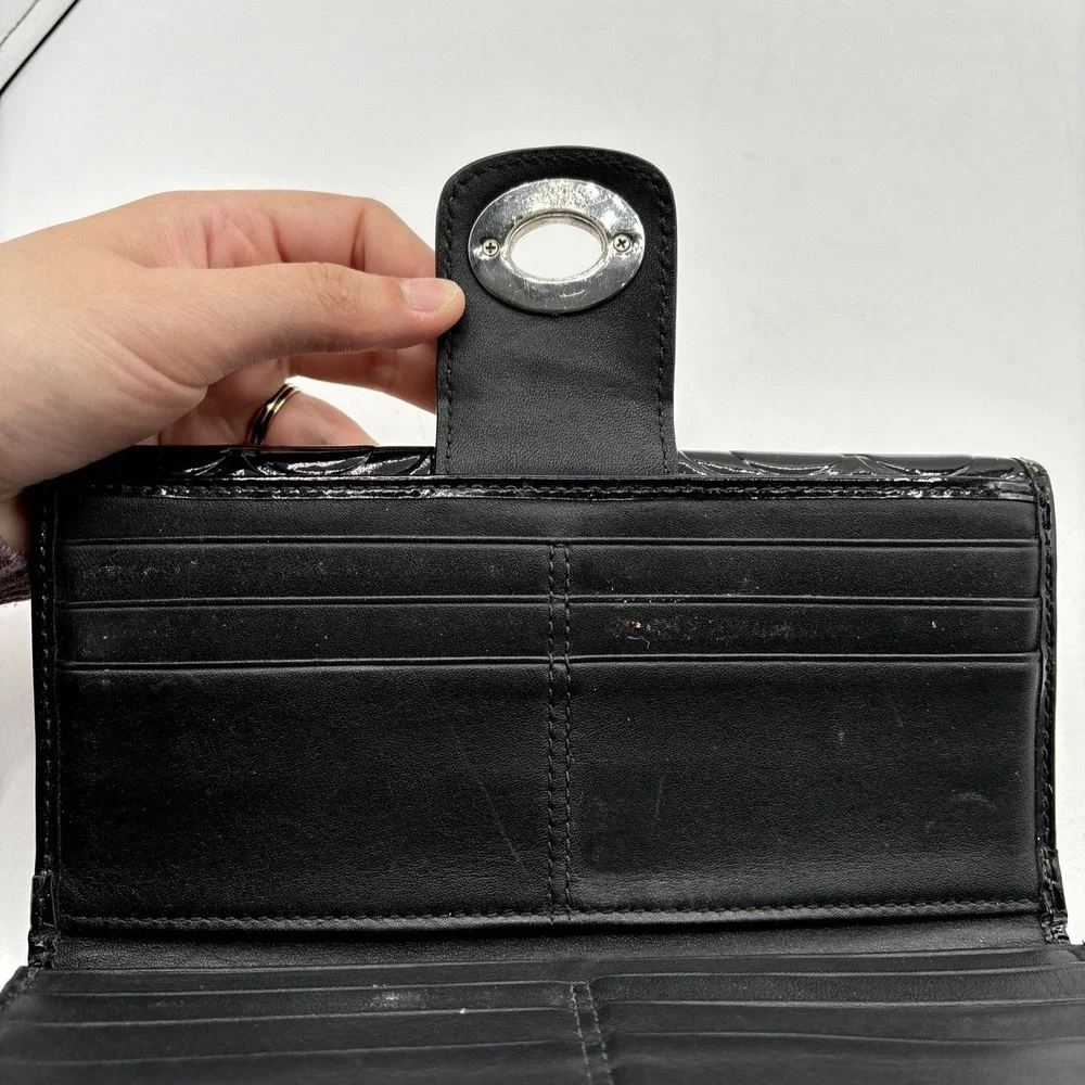 Coach‎ Black Patent Leather Signature C Embossed Turnlock Slim Long Wallet